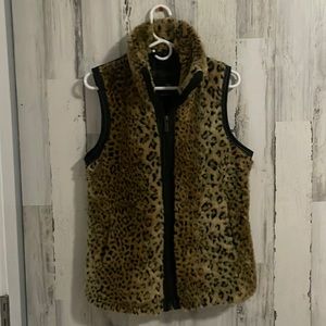 Vintage cheetah and real leather vest.